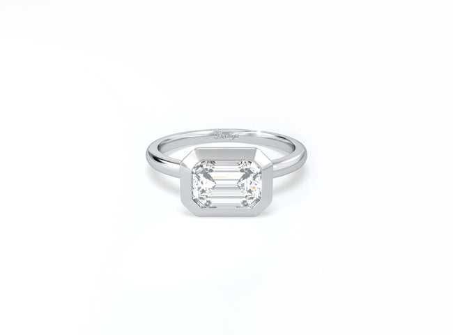 #2 Bezel Set Emerald Cut Diamond Ring - Platinum - Bodega