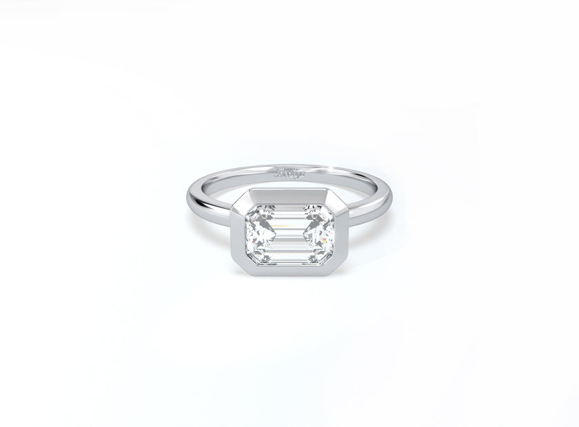 #2 Bezel Set Emerald Cut Diamond Ring - Platinum - Bodega