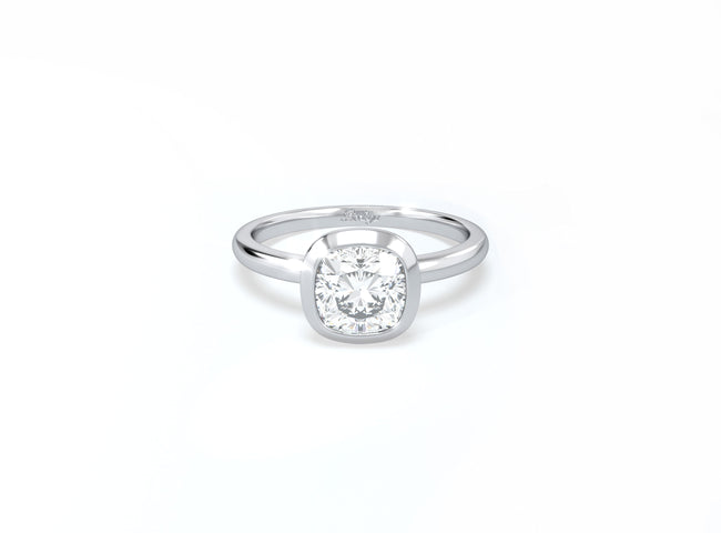 Bezel Set Cushion Cut Diamond Ring - Platinum - Bodega