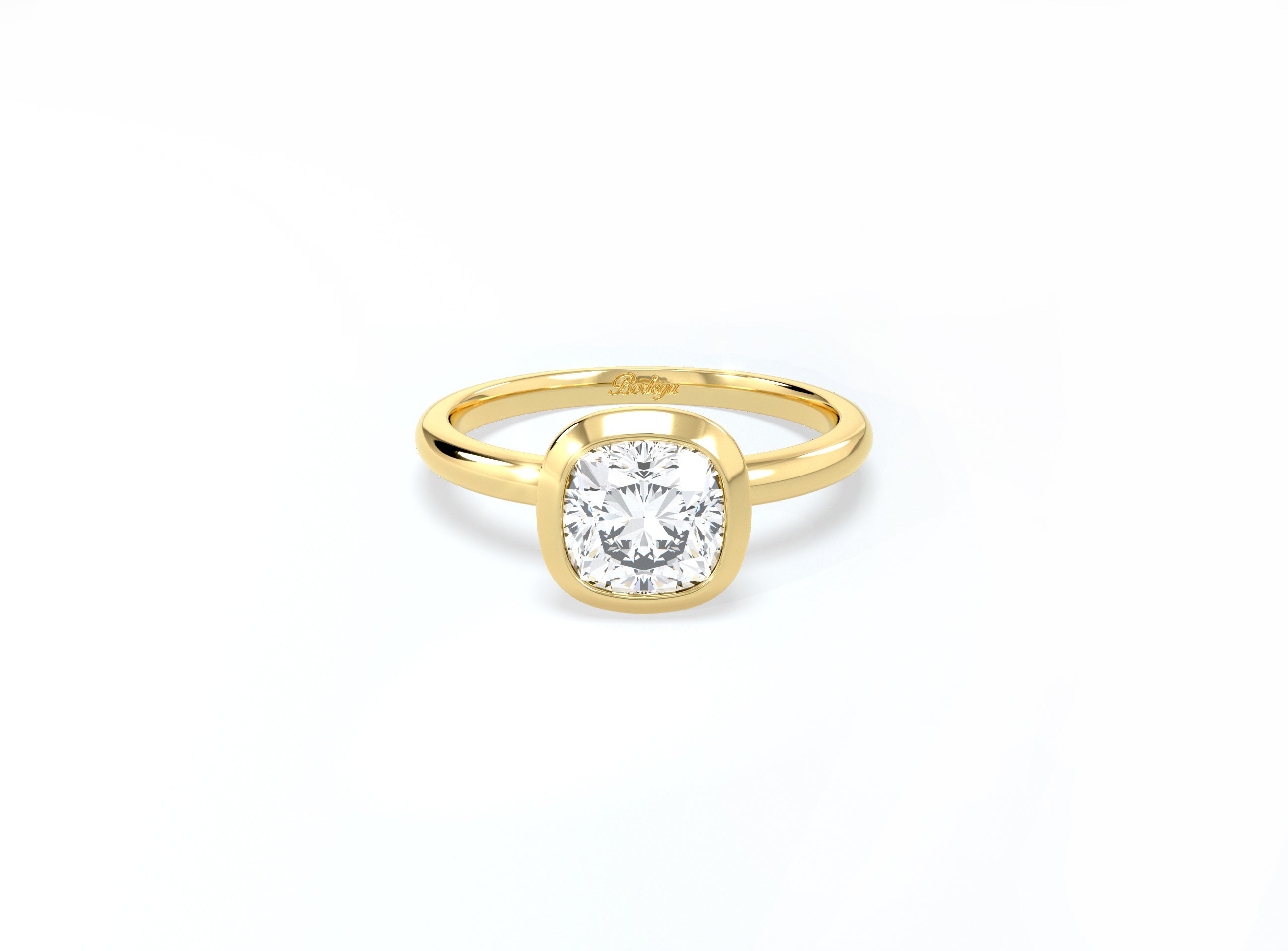 Bezel Set Cushion Cut Diamond Ring - Yellow Gold - Bodega