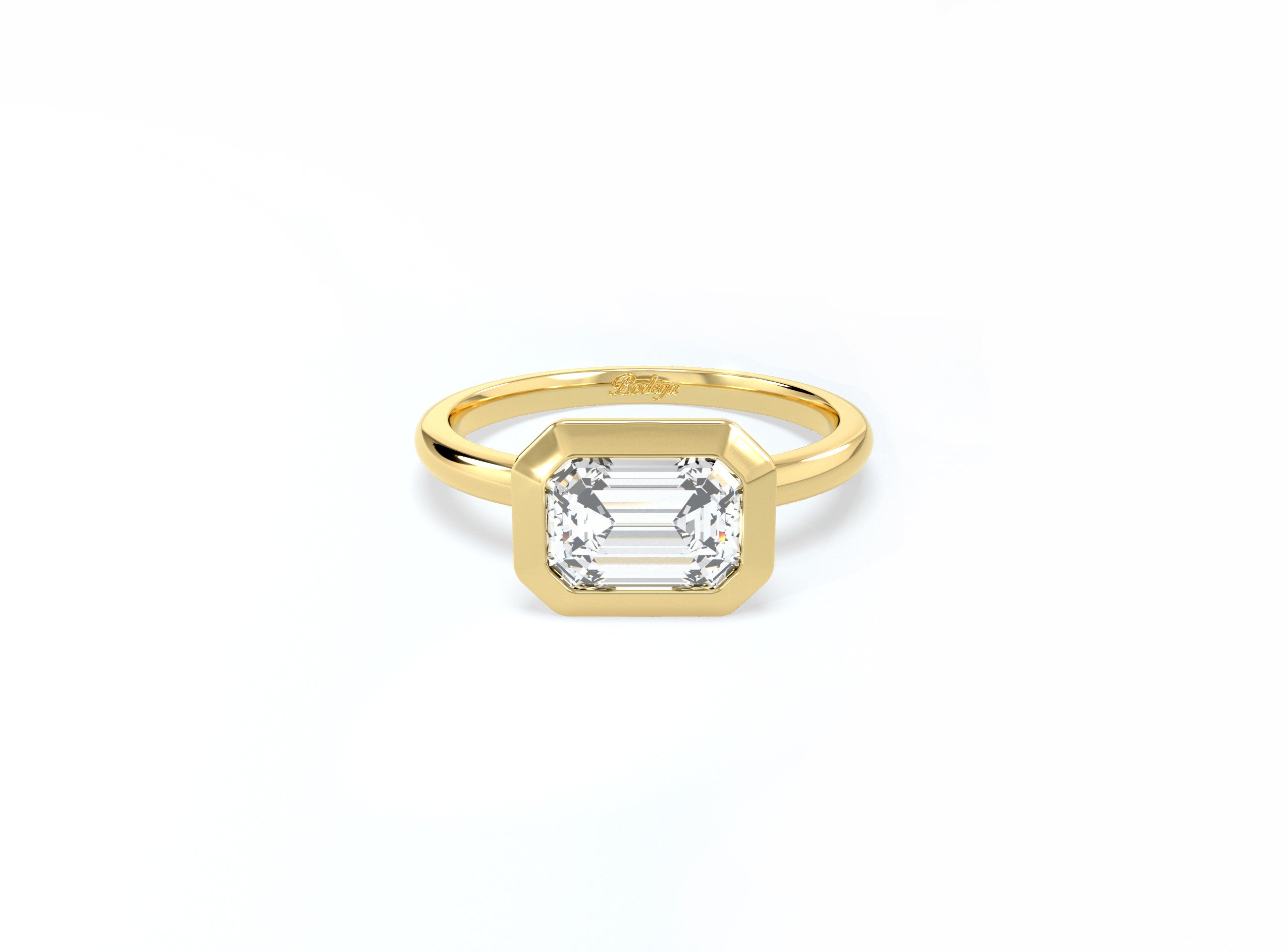 #2 Bezel Set Emerald Cut Diamond Ring - Yellow Gold - Bodega