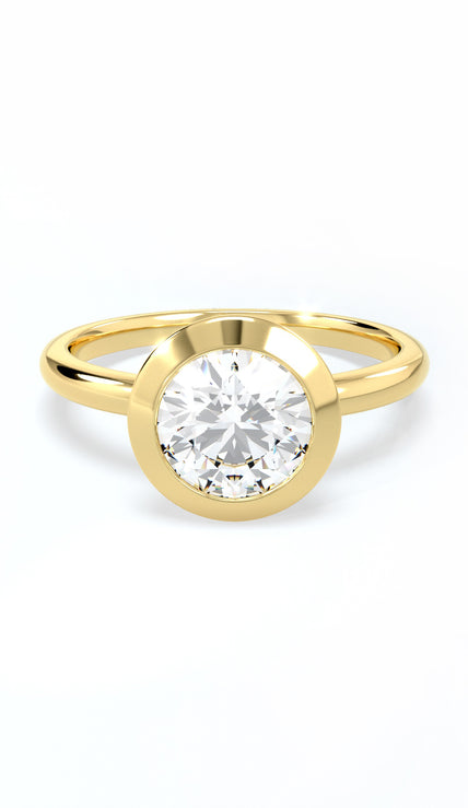 Bezel Set Round Brilliant Diamond Ring - Yellow Gold - Bodega