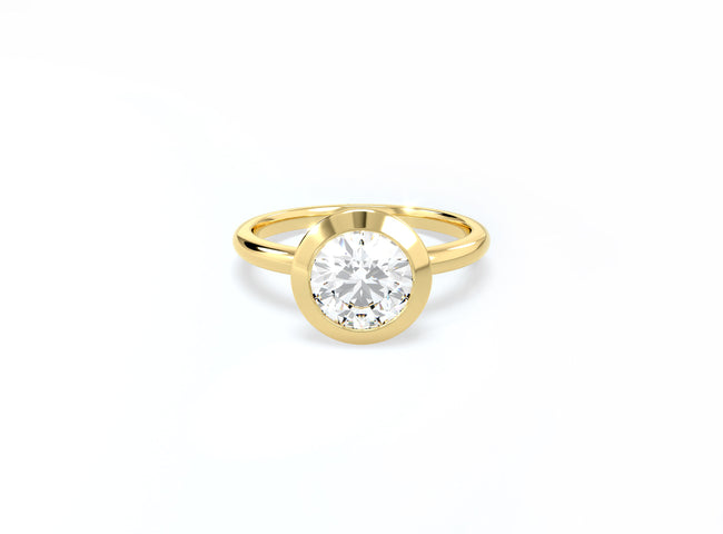 Bezel Set Round Brilliant Diamond Ring - Yellow Gold - Bodega