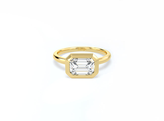 #2 Bezel Set Emerald Cut Diamond Ring - Yellow Gold - Bodega