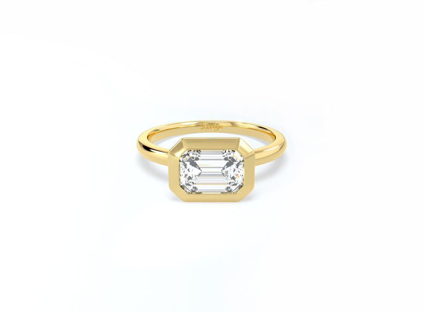#2 Bezel Set Emerald Cut Diamond Ring - Yellow Gold - Bodega