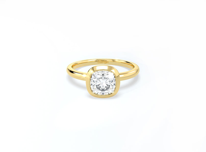 Bezel Set Cushion Cut Diamond Ring - Yellow Gold - Bodega