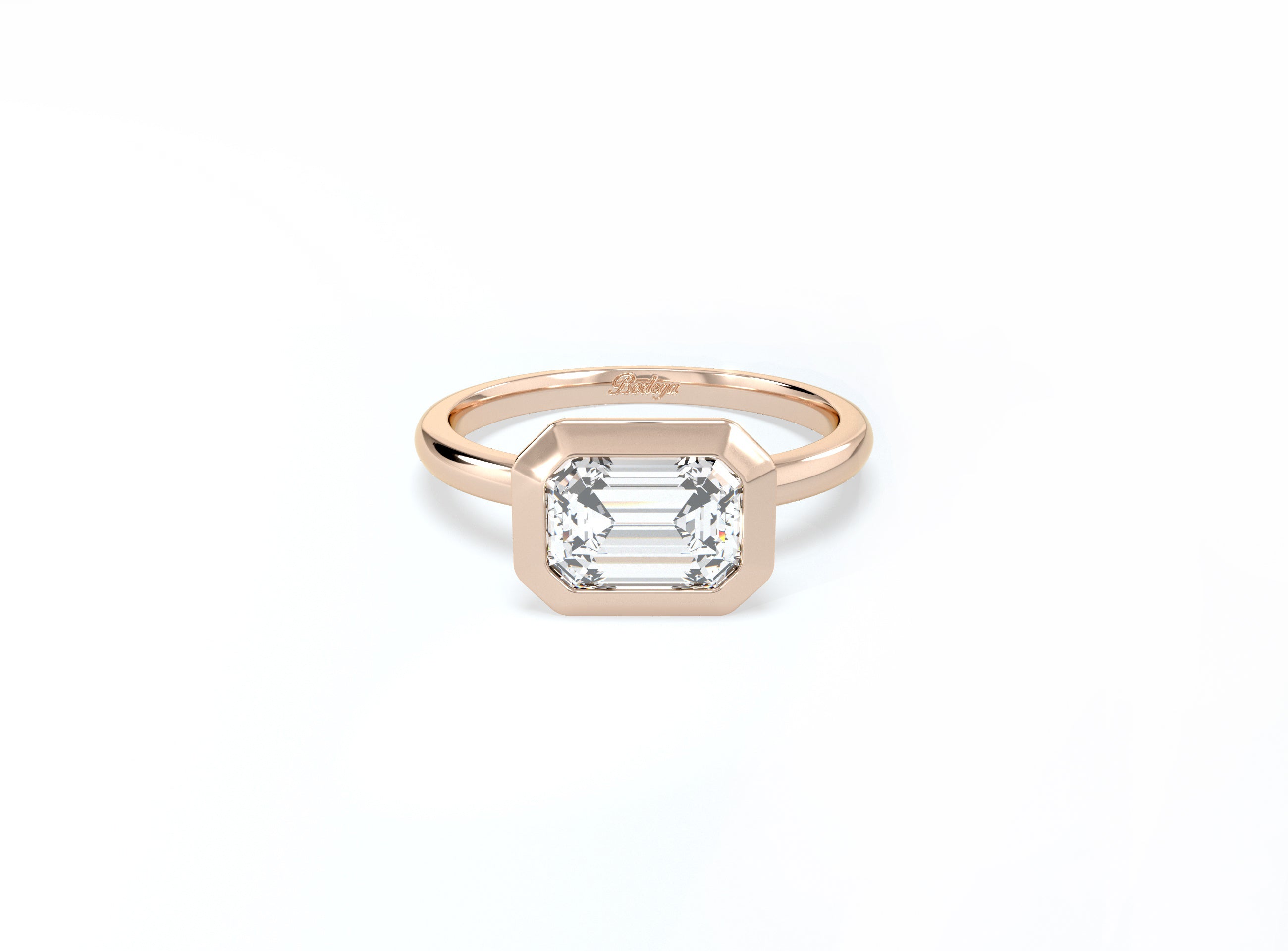 #2 Bezel Set Emerald Cut Diamond Ring - Rose Gold - Bodega