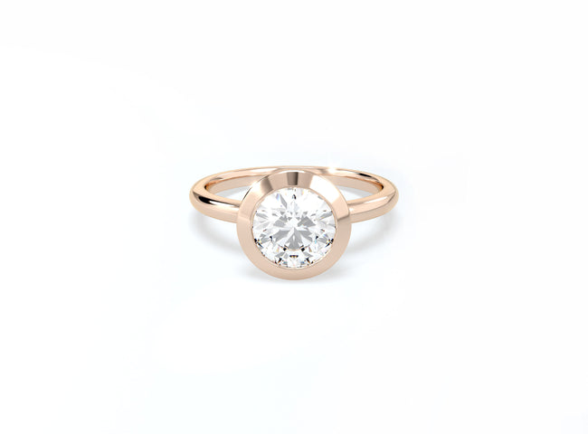 Bezel Set Round Brilliant Diamond Ring - Rose Gold - Bodega