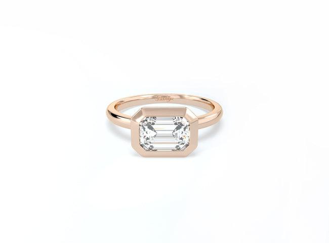 #2 Bezel Set Emerald Cut Diamond Ring - Rose Gold - Bodega