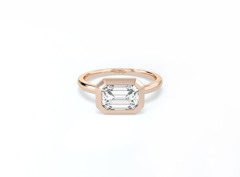 #2 Bezel Set Emerald Cut Diamond Ring - Rose Gold - Bodega