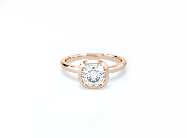 Bezel Set Cushion Cut Diamond Ring - Rose Gold - Bodega