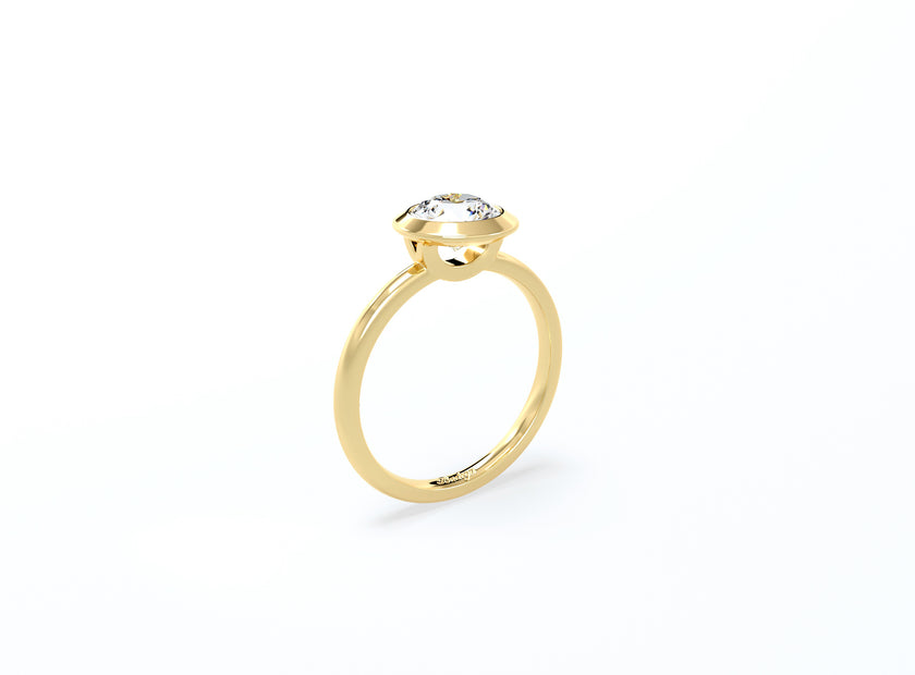 Bezel Set Round Brilliant Diamond Ring - Yellow Gold - Bodega