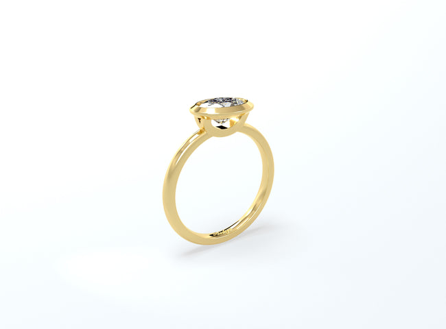 Bezel Set Oval Diamond Ring - Yellow Gold - Bodega