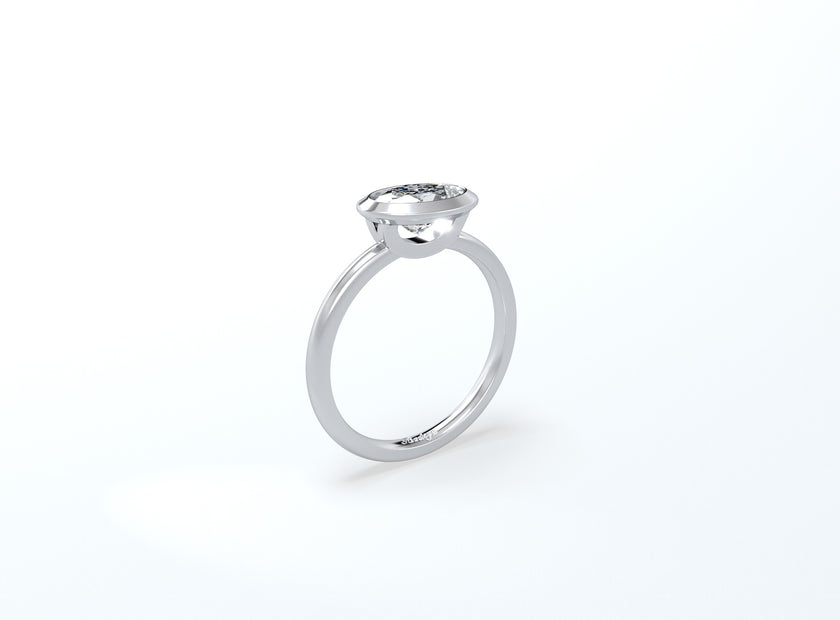 Bezel Set Oval Diamond Ring - Platinum - Bodega