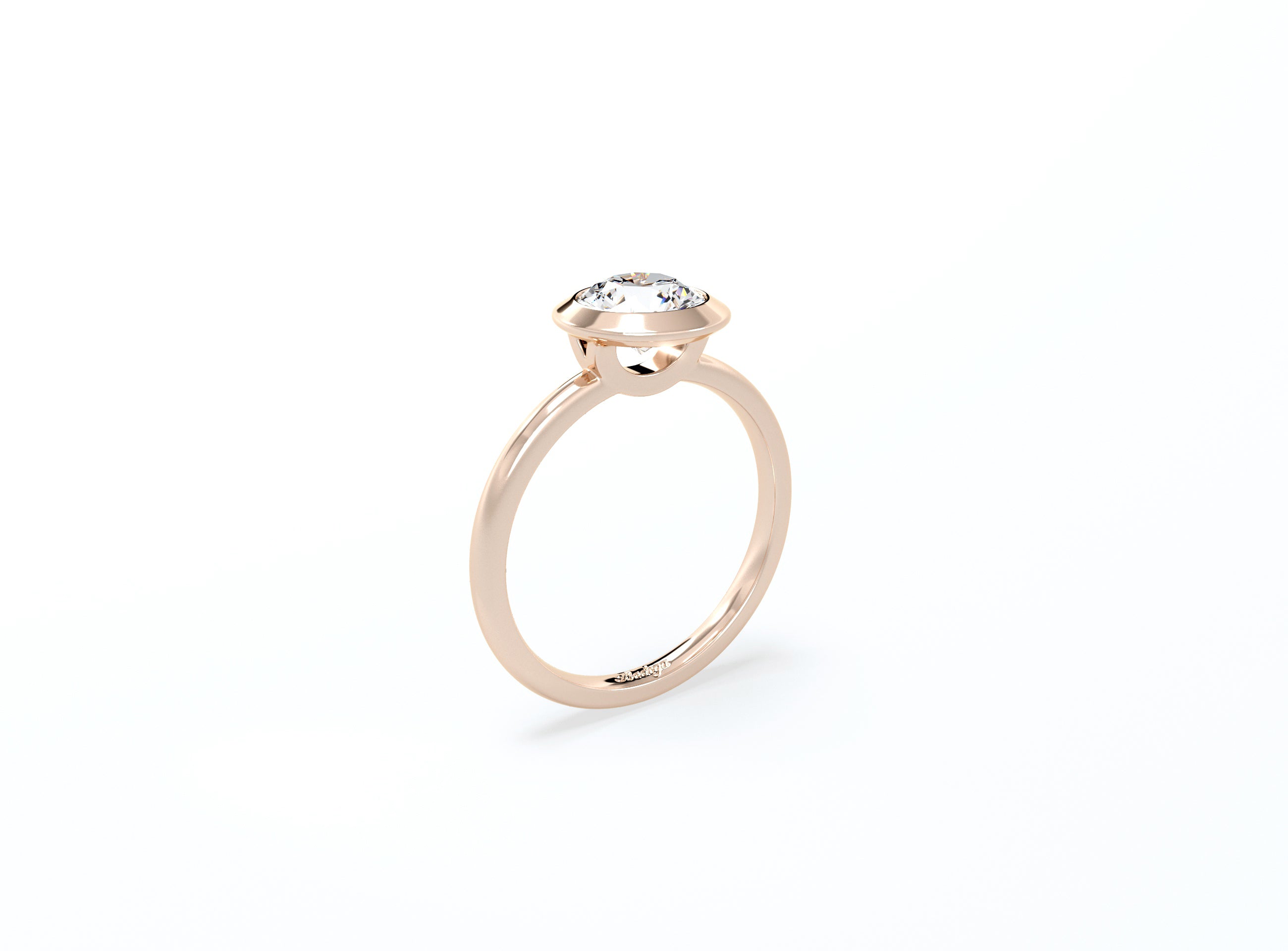 Bezel Set Round Brilliant Diamond Ring - Rose Gold - Bodega