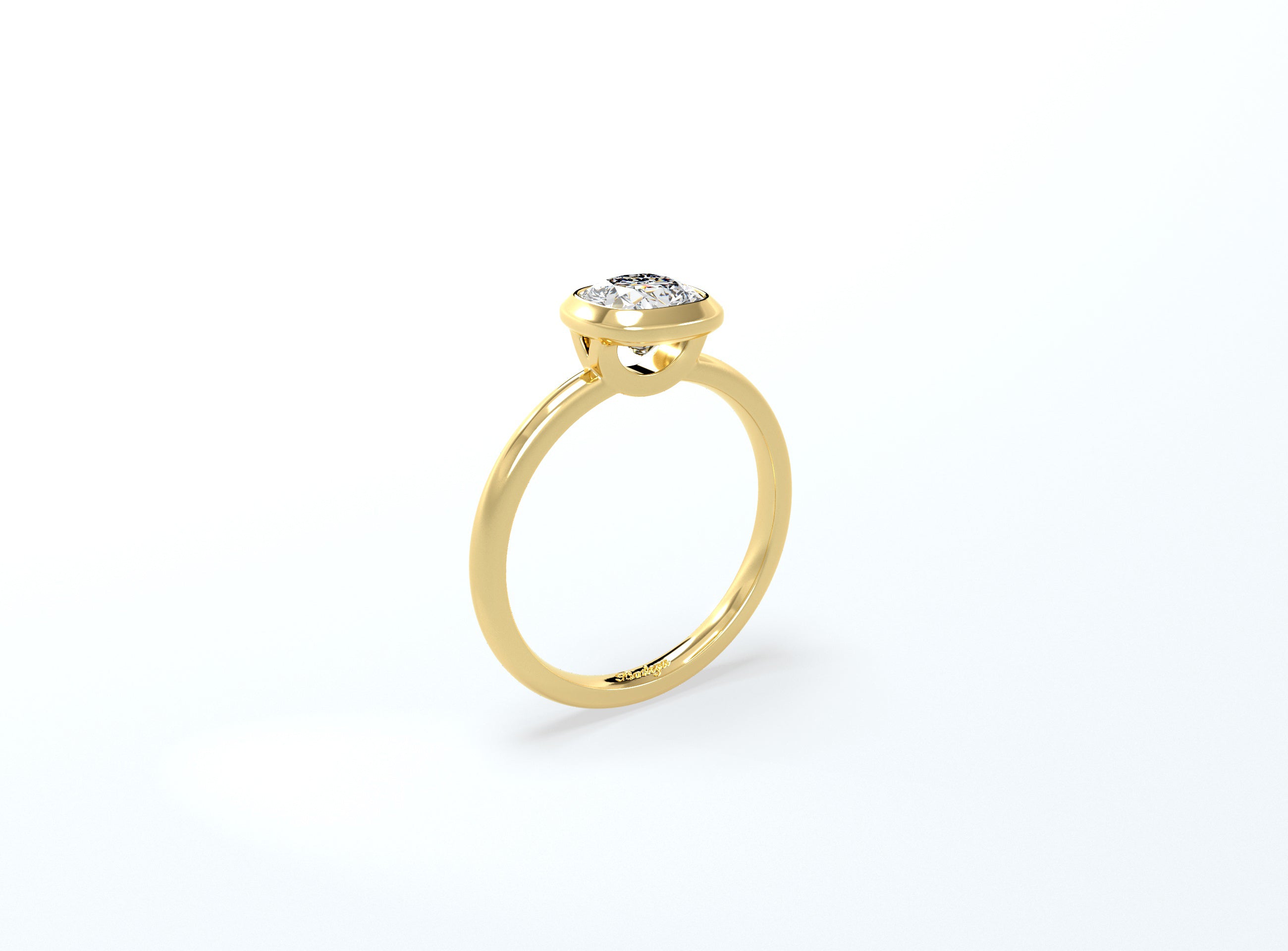 Bezel Set Cushion Cut Diamond Ring - Yellow Gold - Bodega
