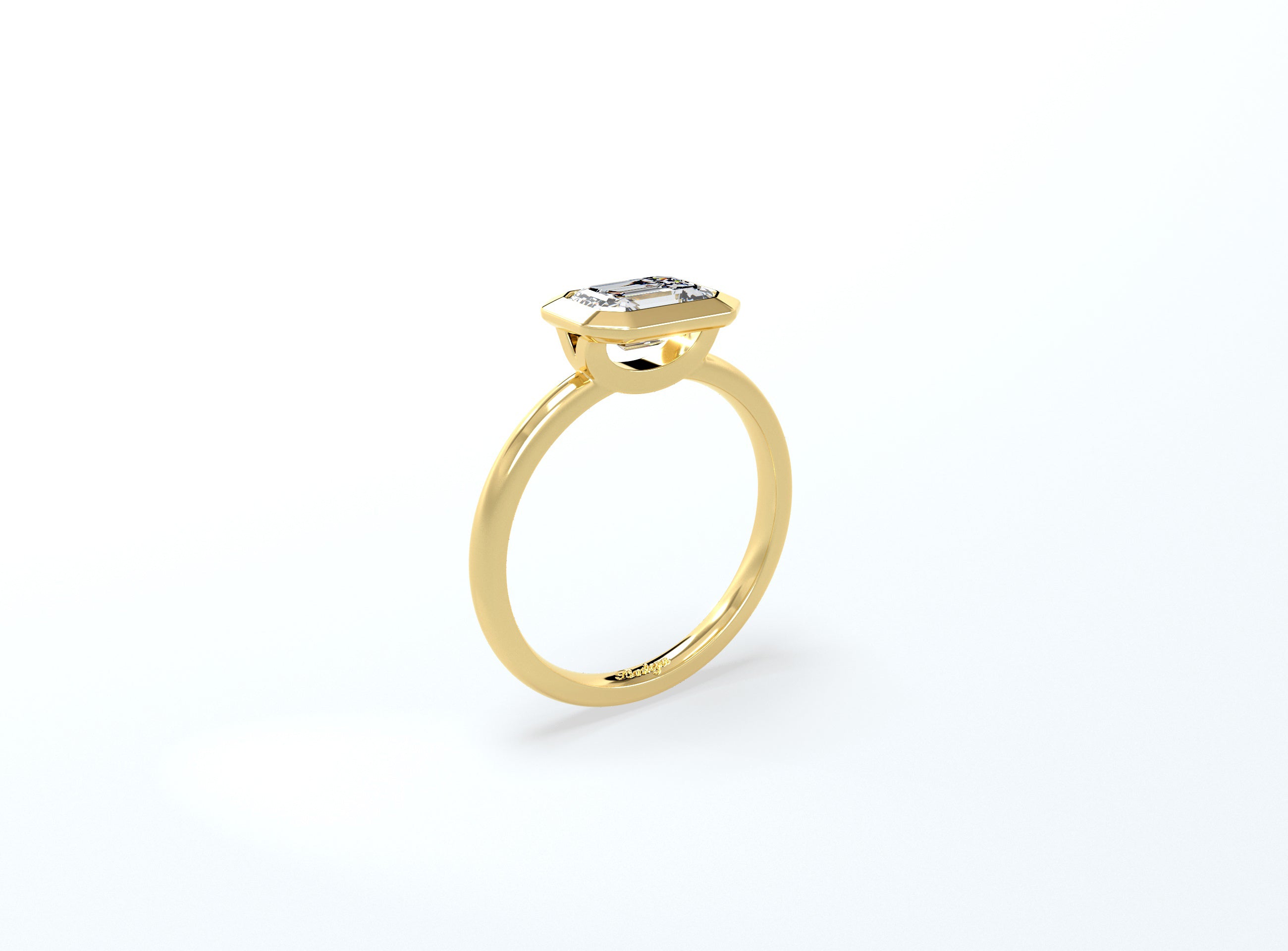 #2 Bezel Set Emerald Cut Diamond Ring - Yellow Gold - Bodega