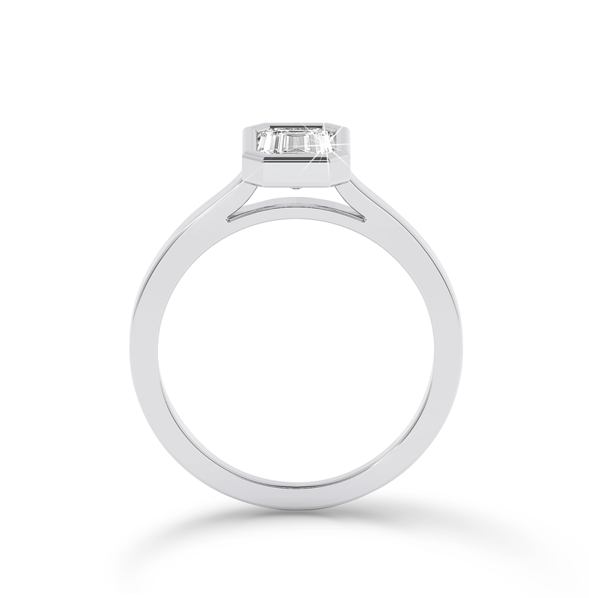 Bezel Set Emerald Cut Diamond Ring - Platinum - Bodega