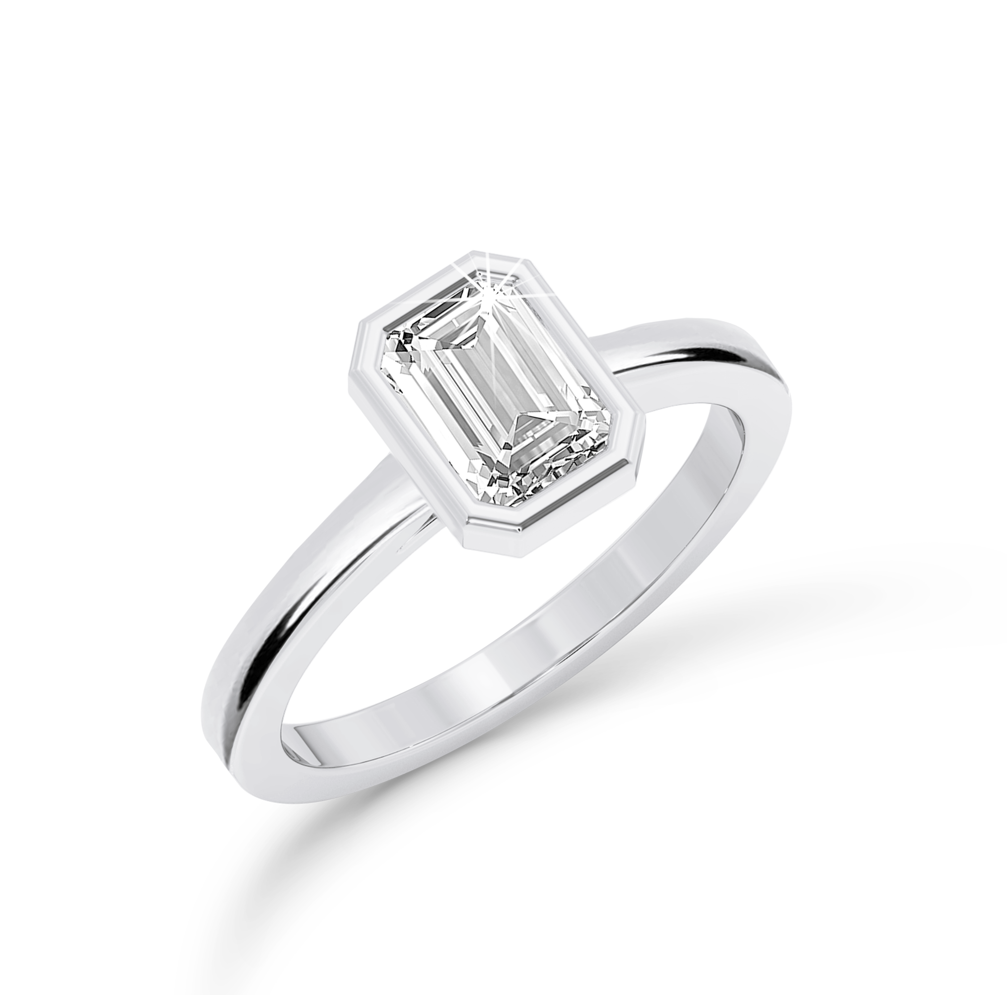Bezel Set Emerald Cut Diamond Ring - Platinum - Bodega