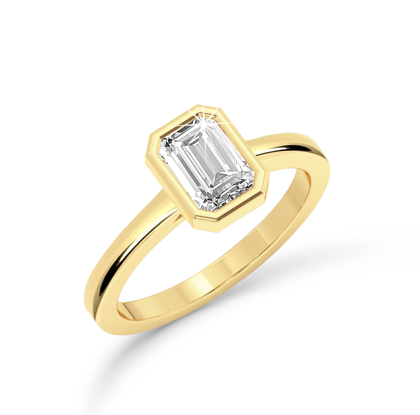 Bezel Set Emerald Cut Diamond Ring - Yellow Gold - Bodega
