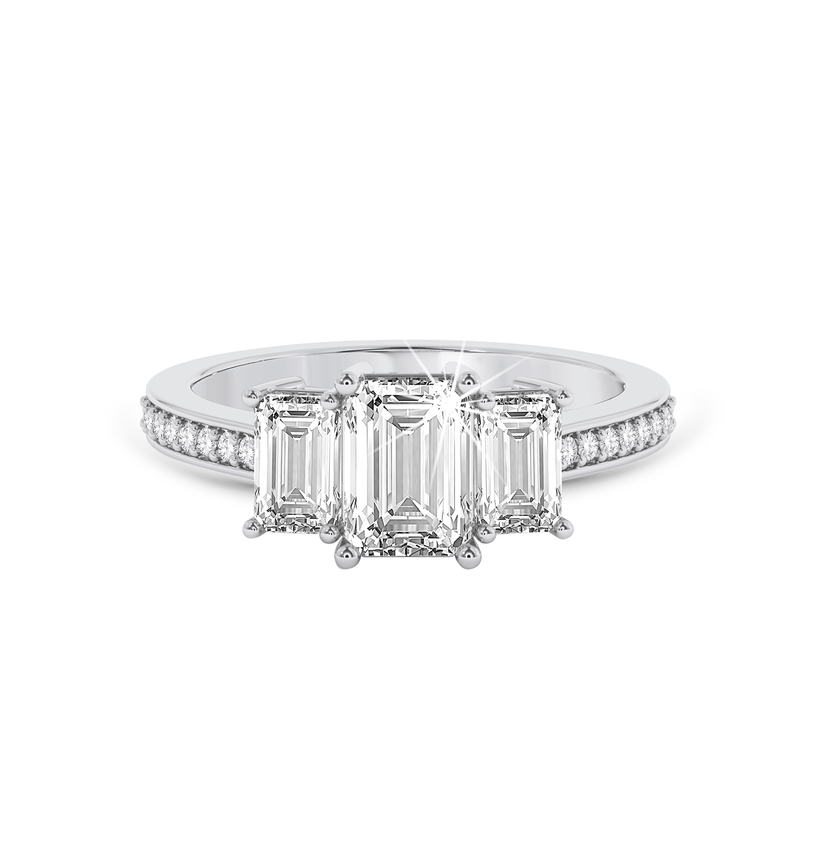 Emerald three stone Ring - Platinum - Bodega