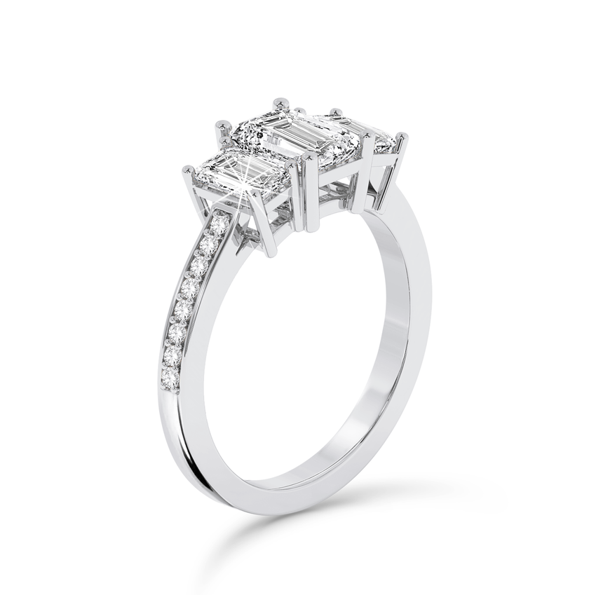 Emerald three stone Ring - Platinum - Bodega