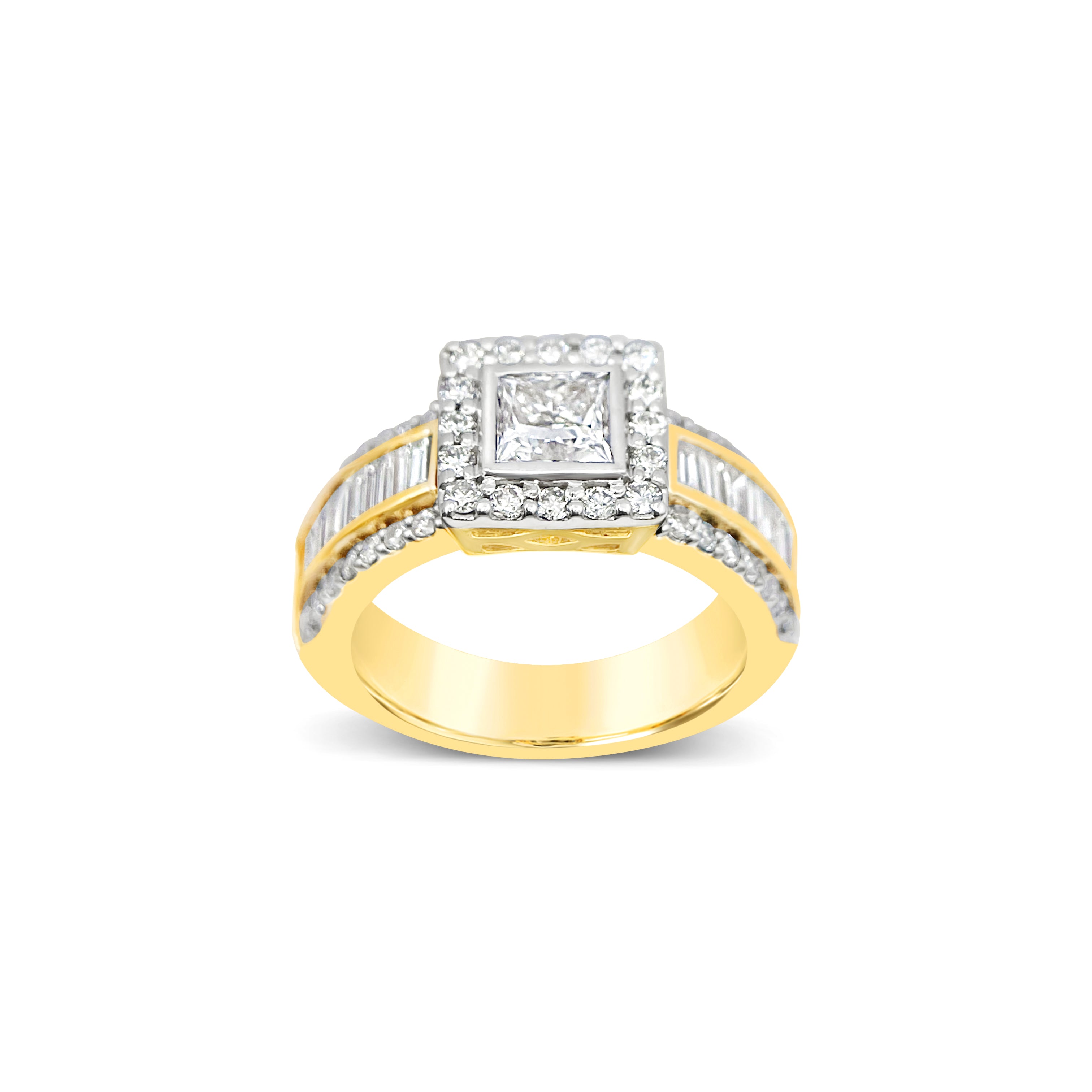 Princess cut diamond ring with Emerald & Round halo - 2 tone - Bodega