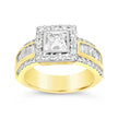 Princess cut diamond ring with Emerald & Round halo - 2 tone - Bodega