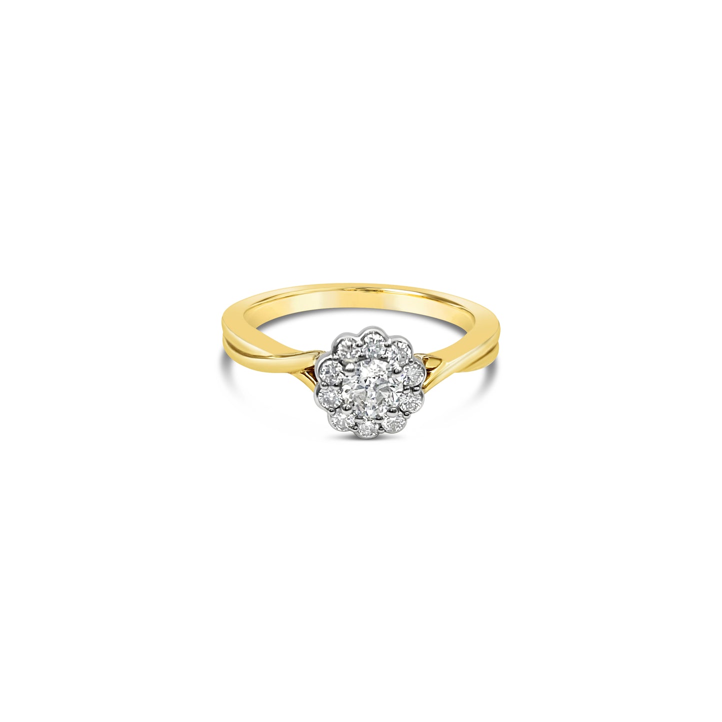 Two tone Round Brilliant halo ring - Bodega