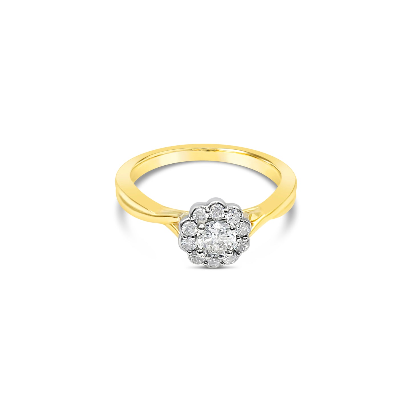 Two tone Round Brilliant halo ring - Bodega