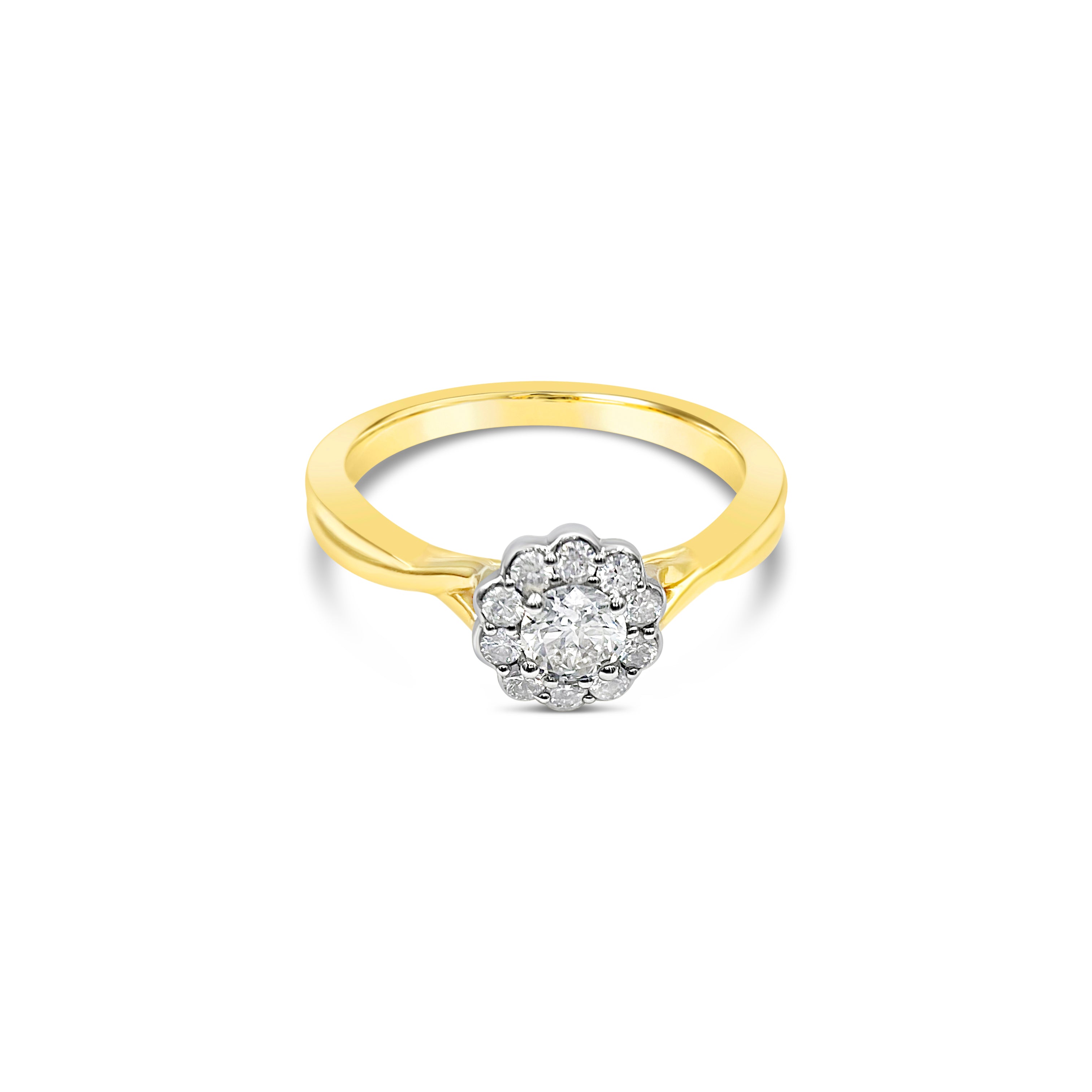 Two tone Round Brilliant halo ring - Bodega