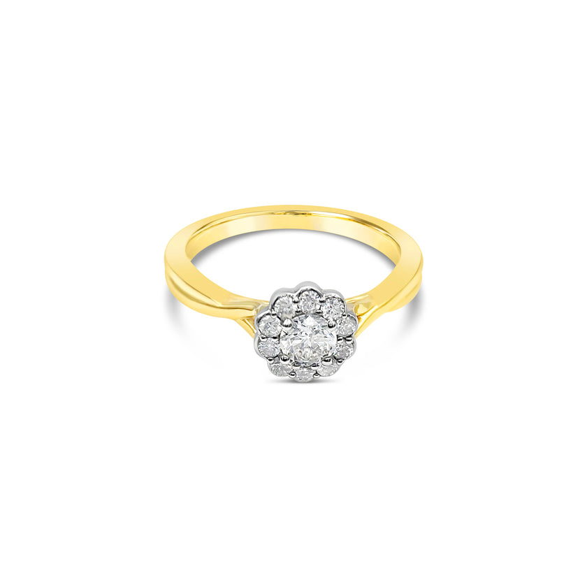 Two tone Round Brilliant halo ring - Bodega