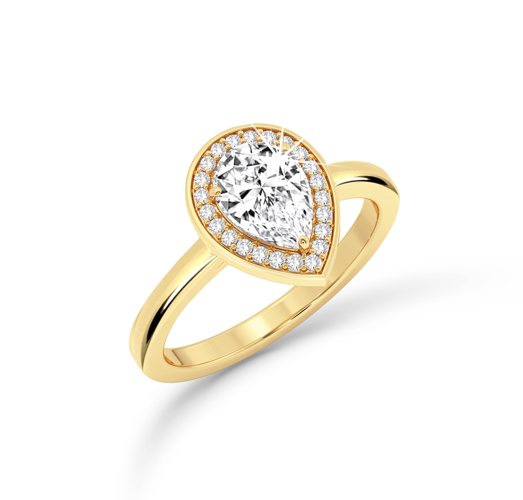 Pear Diamond Ring with halo - Yellow Gold - Bodega
