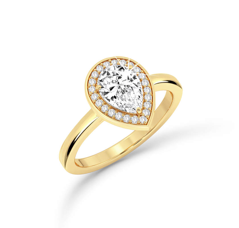 Pear Diamond Ring with halo - Yellow Gold - Bodega