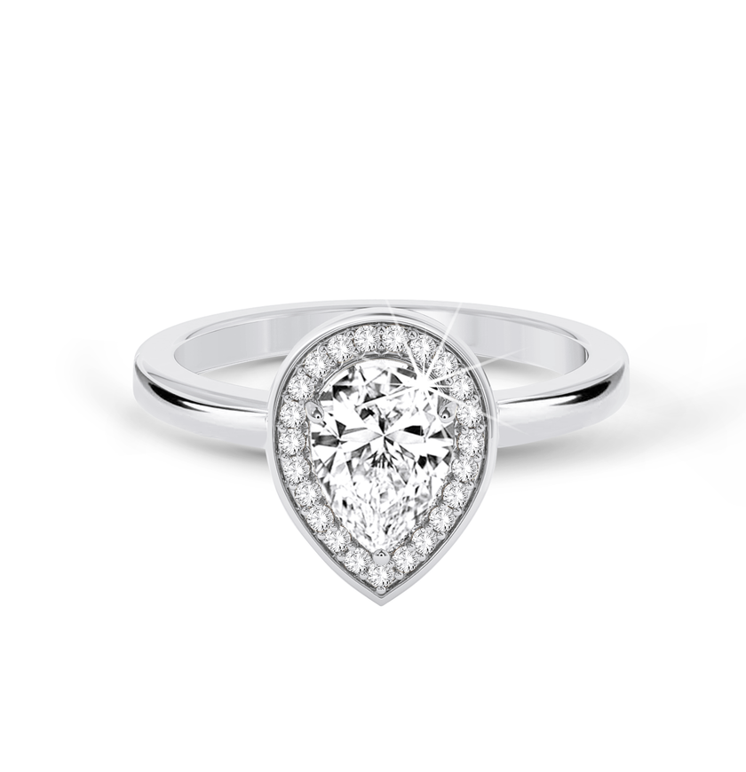 Pear Diamond Ring with halo - Platinum - Bodega