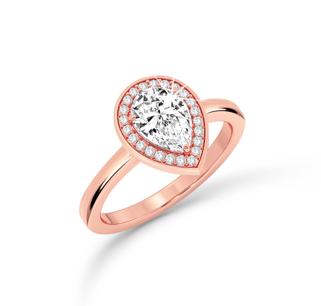 Pear Diamond Ring with halo - Rose Gold - Bodega