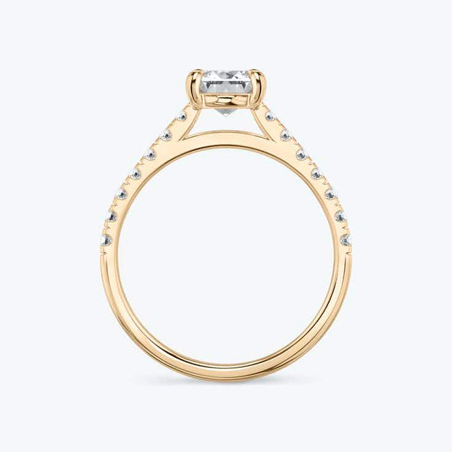 Shoulder Set Pave Emerald Ring - Yellow Gold - Bodega