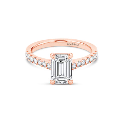 Emerald Solitaire Ring with Pave shoulders- Rose Gold - Bodega