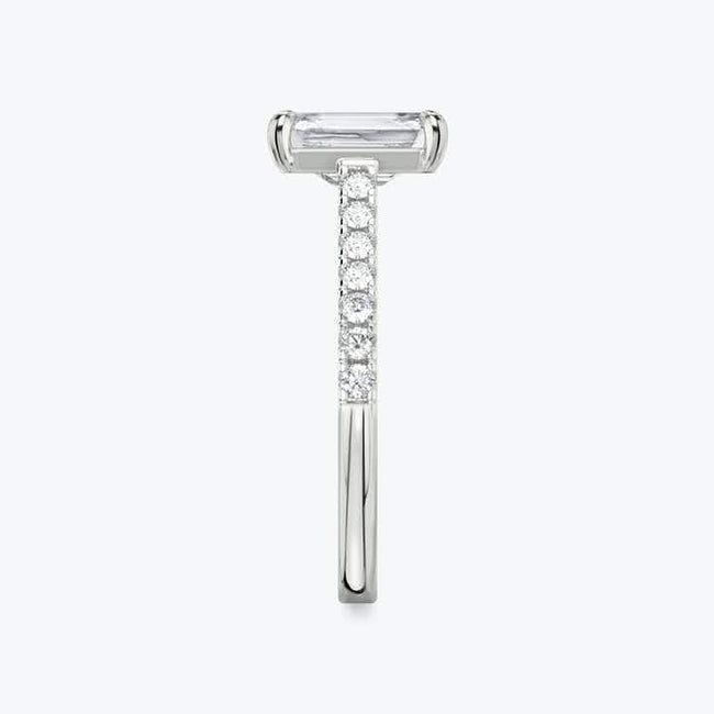 Shoulder Set Pave Emerald Ring - Platinum - Bodega