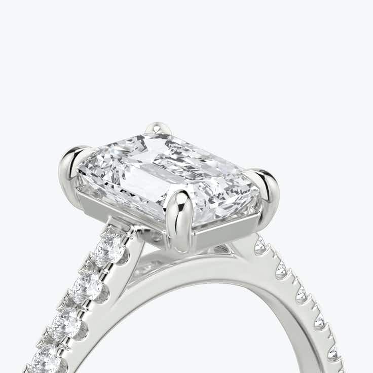 Shoulder Set Pave Emerald Ring - Platinum - Bodega