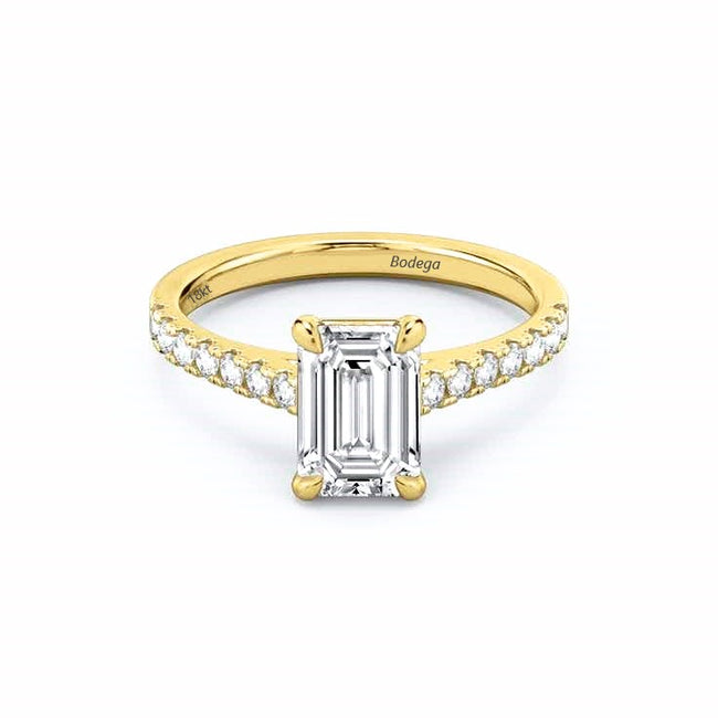 Shoulder Set Pave Emerald Ring - Yellow Gold - Bodega