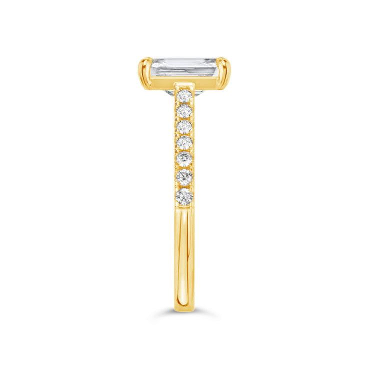 Emerald Solitaire Ring with Pave shoulders- Yellow Gold - Bodega