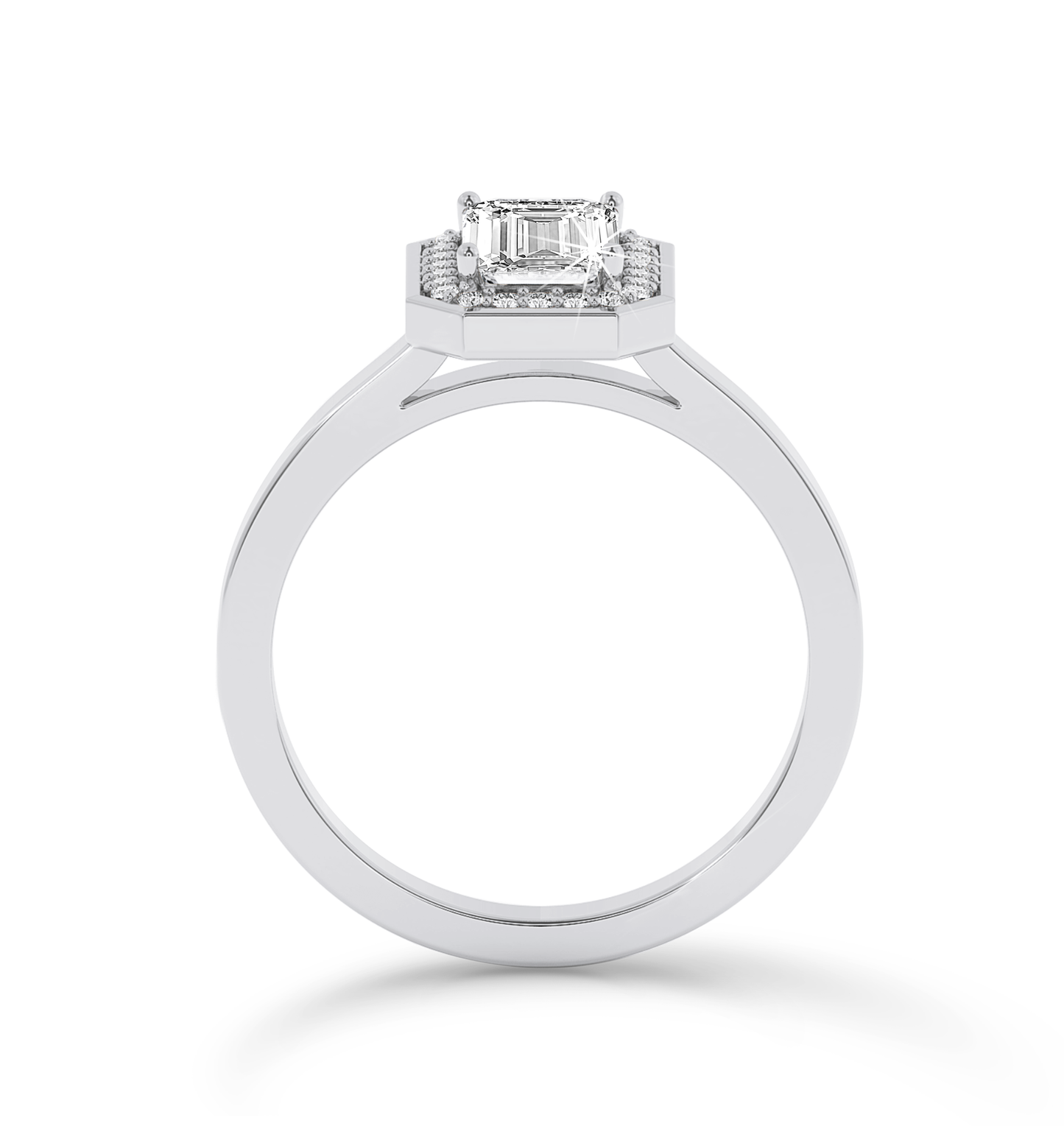 Bezel Set Emerald Cut halo Ring - Platinum - Bodega