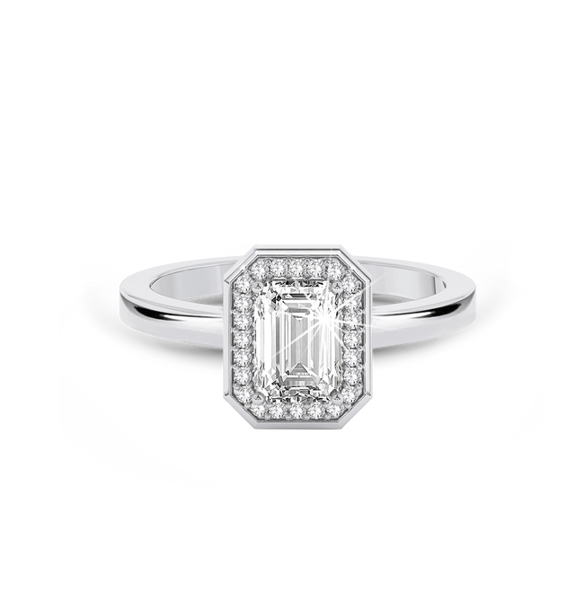 Bezel Set Emerald Cut halo Ring - Platinum - Bodega