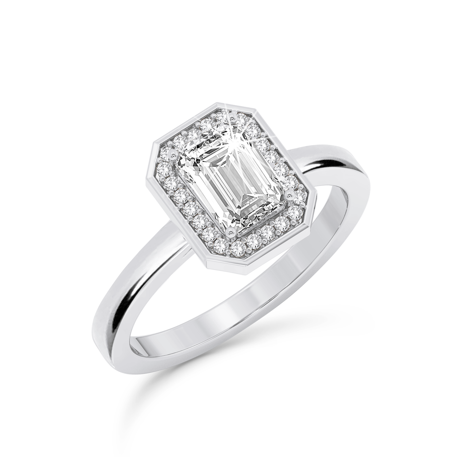 Bezel Set Emerald Cut halo Ring - Platinum - Bodega