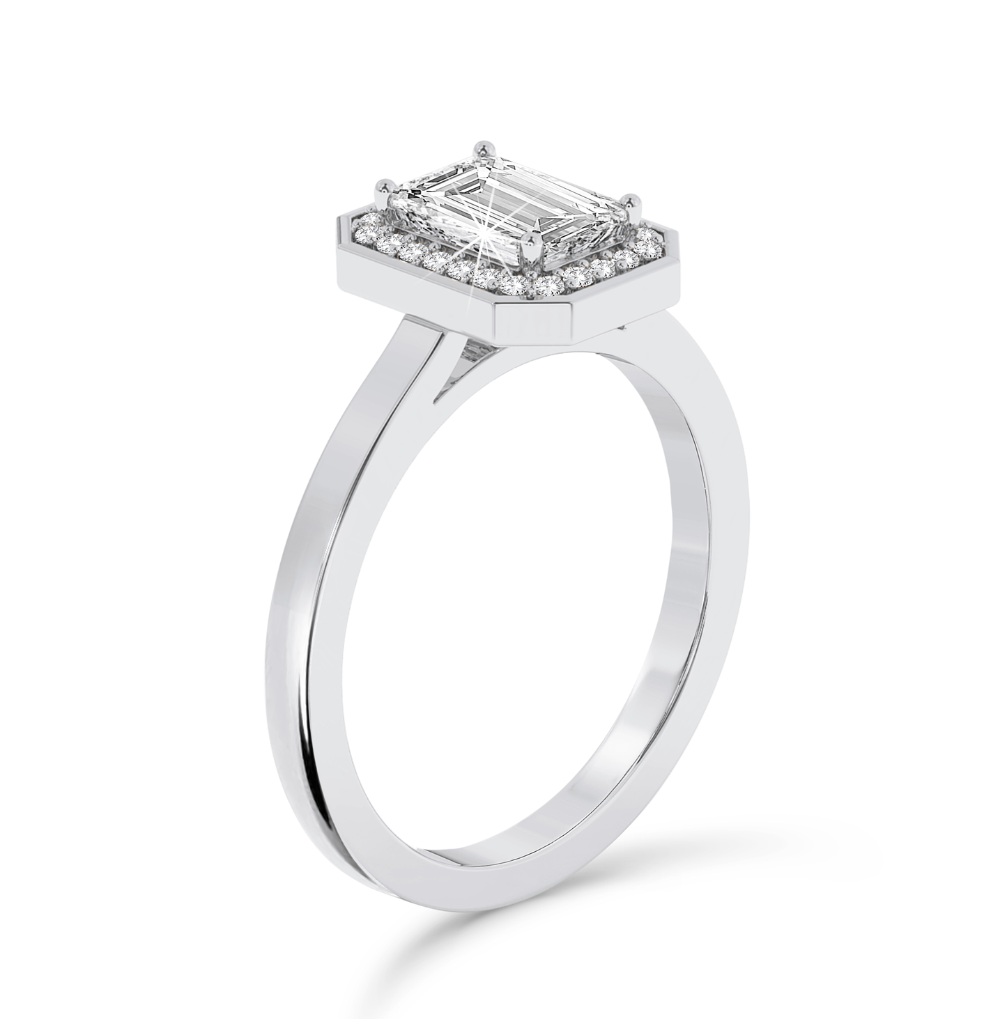 Bezel Set Emerald Cut halo Ring - Platinum - Bodega