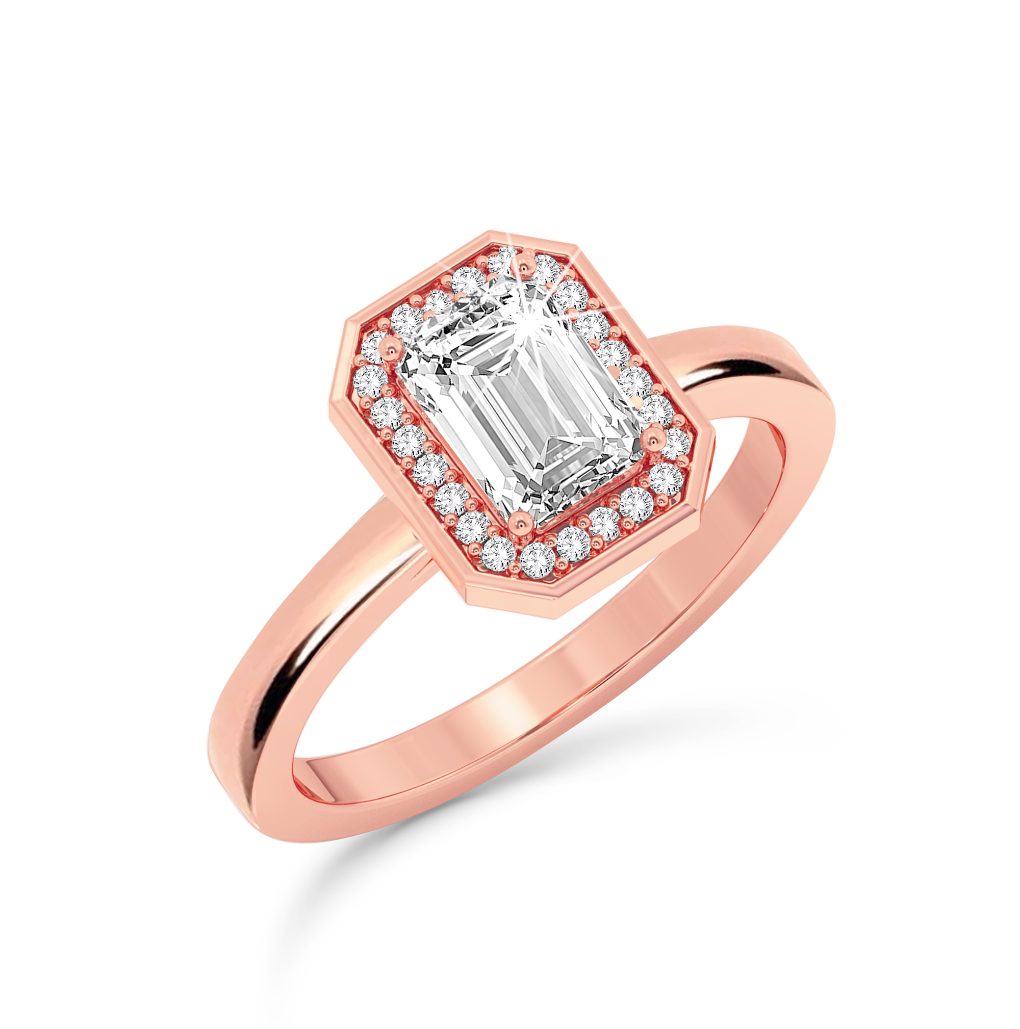 Bezel Set Emerald Cut halo Ring - Rose Gold - Bodega