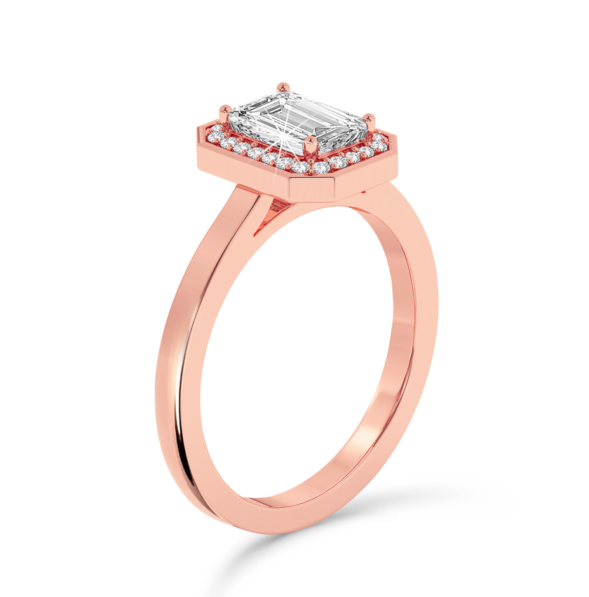 Bezel Set Emerald Cut halo Ring - Rose Gold - Bodega