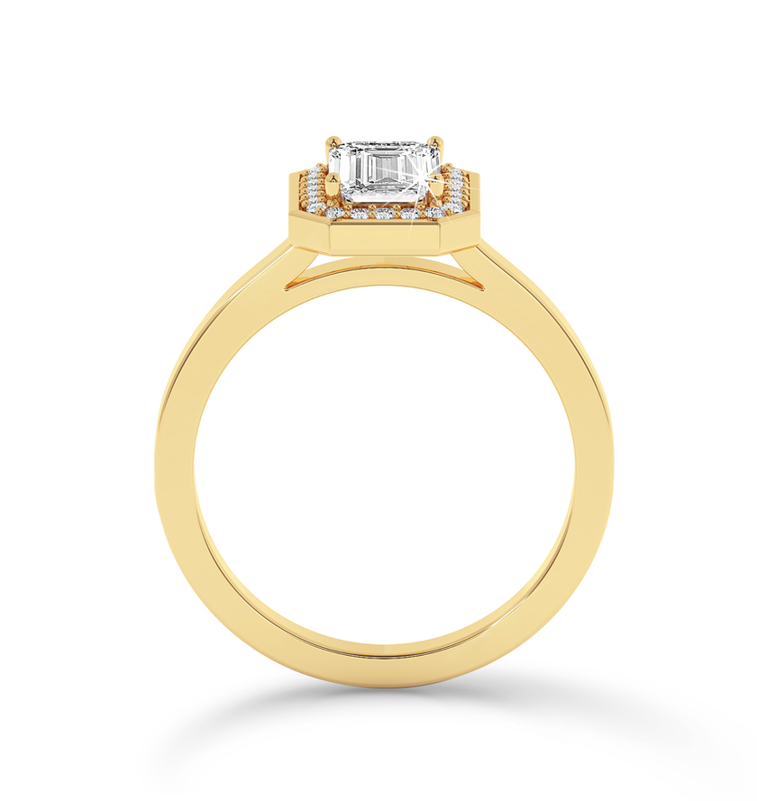 Bezel Set Emerald Cut halo Ring - Yellow Gold - Bodega
