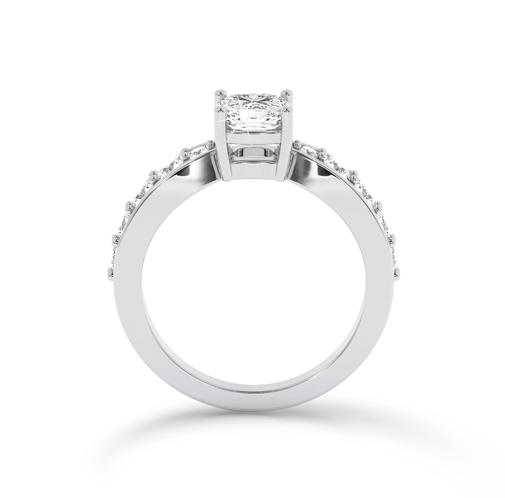 Cushion Cut ring with graduated shoulder stones- Platinum - Bodega